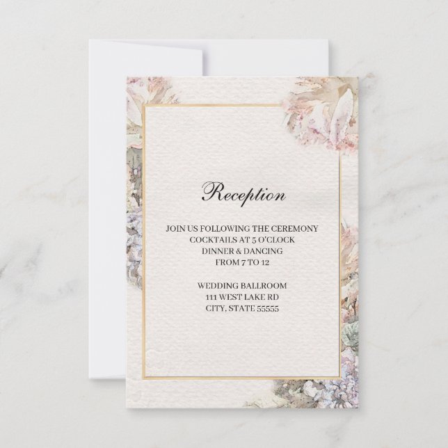 Delicate Watercolor Floral Wedding Reception Card  (Front)