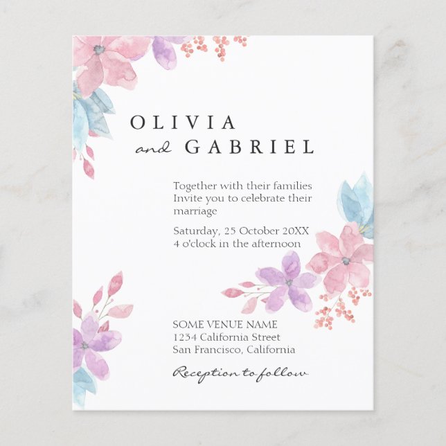 Delicate watercolor flowers botanical boho wedding flyer (Front)