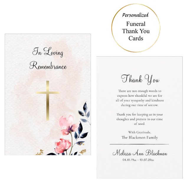 Delicate Watercolor Flowers Catholic Funeral Thank You Card (Creator Uploaded)