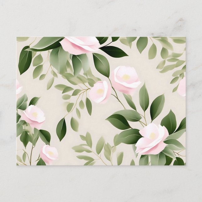 Delicate Watercolor Flowers Eucalyptus Pattern Postcard (Front)