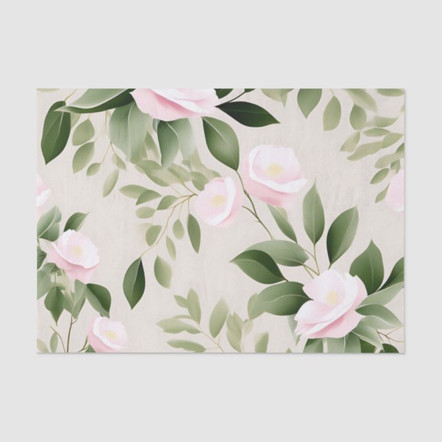 Delicate Watercolor Flowers Eucalyptus Pattern Tissue Paper (Front)
