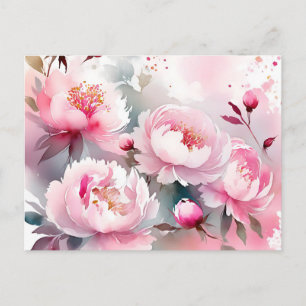 Delicate Watercolor Flowers in Soft Pink Postcard