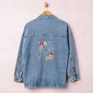 Delicate Watercolor flowers Scripted Bride Design Denim Jacket