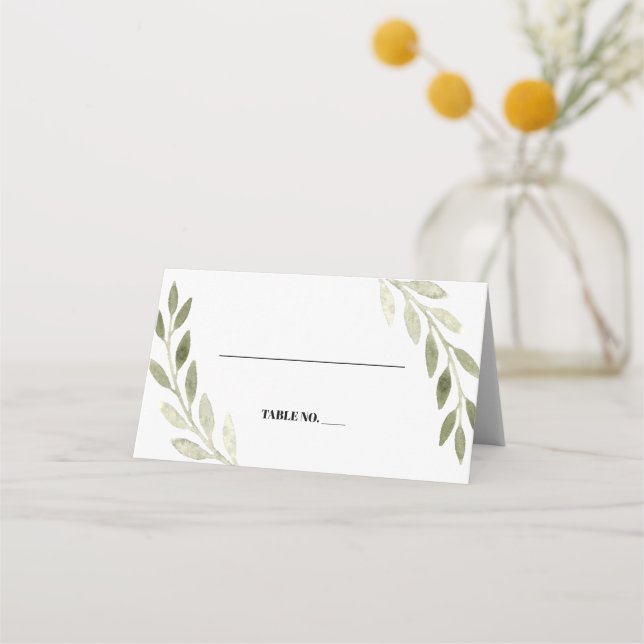 Delicate Watercolor Foliage Wedding Place Card (Front)