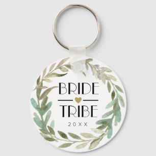 Delicate Watercolor Greenery Bride Tribe Keychain