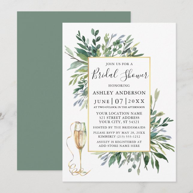Delicate Watercolor Greenery Glass Sage Green Invitation (Front/Back)
