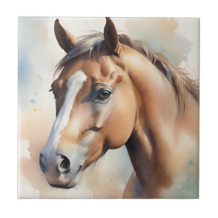 Delicate Watercolor Horse Portrait in Soft Pastel  Tile