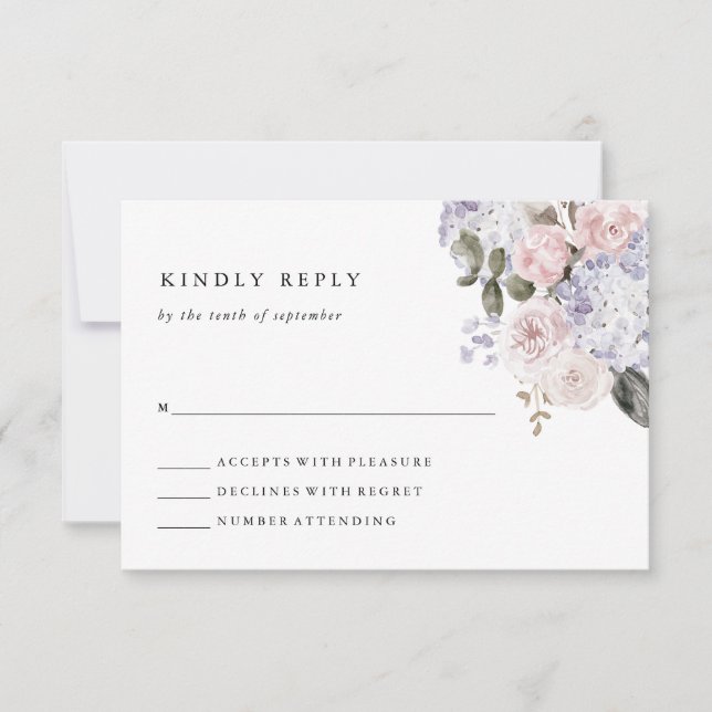 Delicate Watercolor Hydrangea Floral | Wedding RSVP Card (Front)