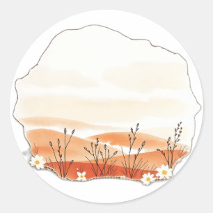 Delicate Watercolor Landscape with Botanicals Classic Round Sticker