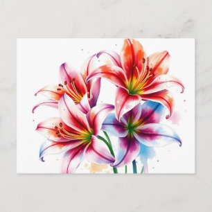 Delicate Watercolor Lilies with White Fade Postcard