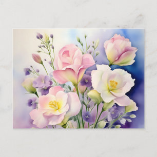 Delicate Watercolor Lisianthus Flowers  Postcard