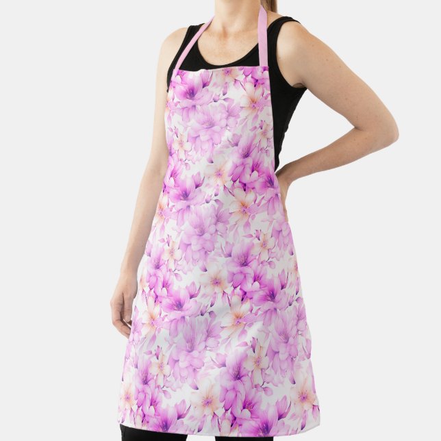 Delicate Watercolor Pink Flowers  Apron (Insitu)