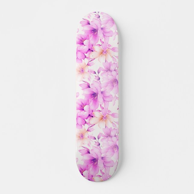 Delicate Watercolor Pink Flowers  Skateboard (Front)
