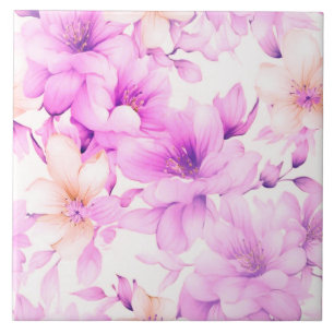 Delicate Watercolor Pink Flowers  Tile