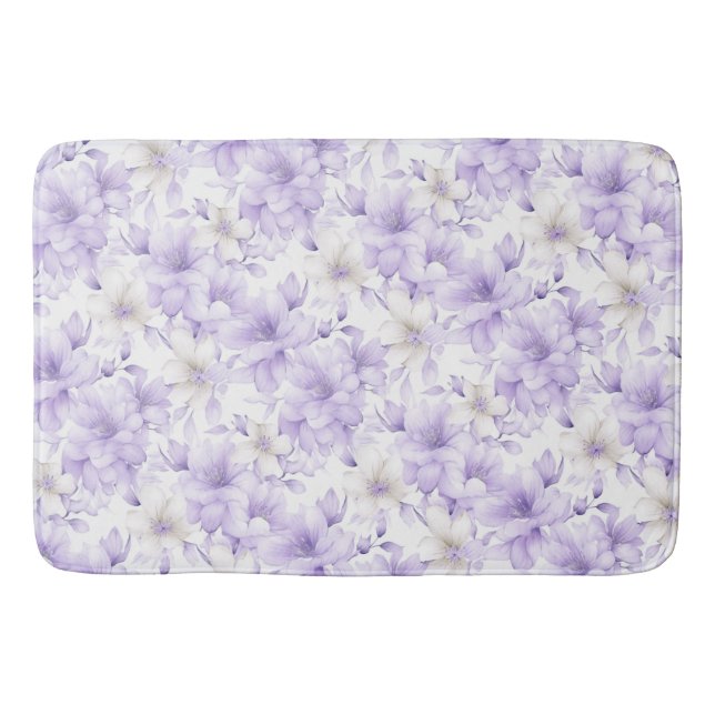 Delicate Watercolor Purple Flowers  Bath Mat (Front)
