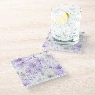 Delicate Watercolor Purple Flowers  Glass Coaster