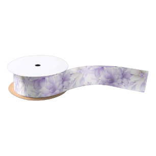 Delicate Watercolor Purple Flowers  Satin Ribbon