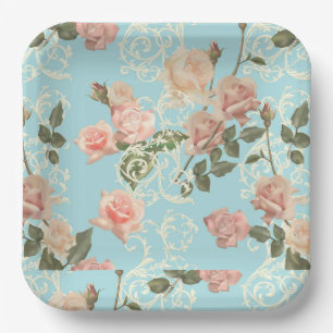 Delicate watercolor rose  paper plate