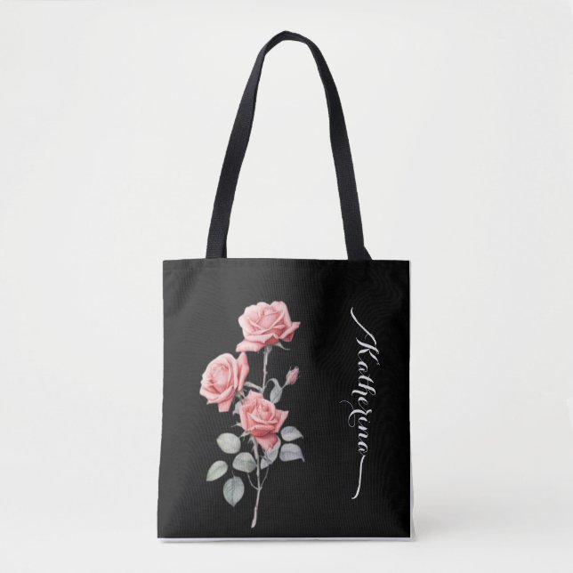 Delicate Watercolor Rose Personalized Tote (Front)