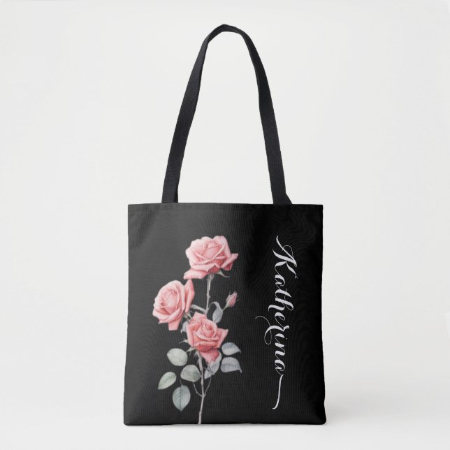 Delicate Watercolor Rose Personalized Tote Bag (Front)