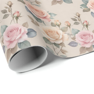 Delicate Watercolor Roses In Soft Pastel Colors Wrapping Paper