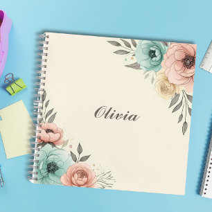 Delicate Watercolor Sketchy Flowers  Notebook