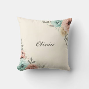 Delicate Watercolor Sketchy Flowers  Throw Pillow