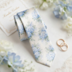 Delicate Watercolor Soft Blue Hydrangea Floral Tie