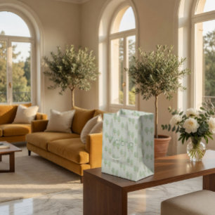 Delicate Watercolor Trees Pattern Light Green  Medium Gift Bag