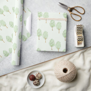 Delicate Watercolor Trees Pattern Light Green  Wrapping Paper
