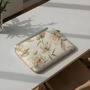 Delicate Watercolor White Floral Pattern Laptop Sleeve