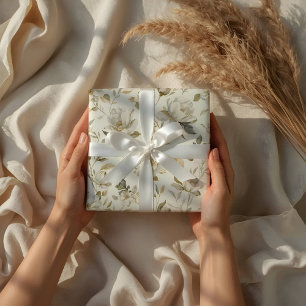 Delicate Watercolor White Floral Pattern Wrapping Paper