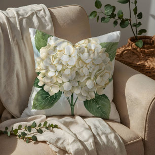 Delicate Watercolor White Hydrangea Bloom Throw Pillow