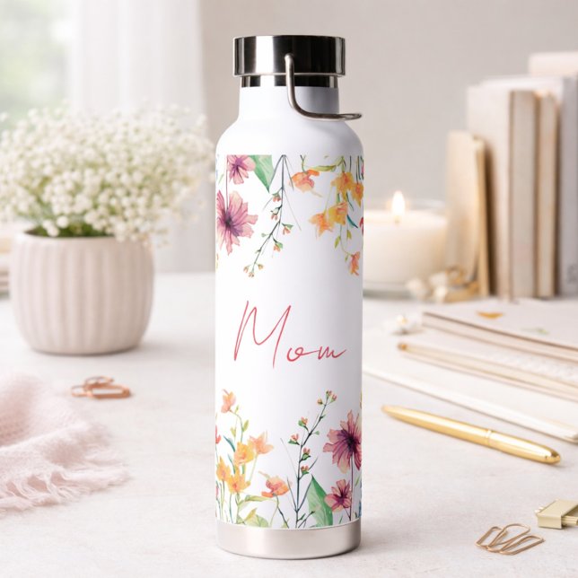 Delicate Watercolor Wildflower Personalized Water Bottle (Creator Uploaded)