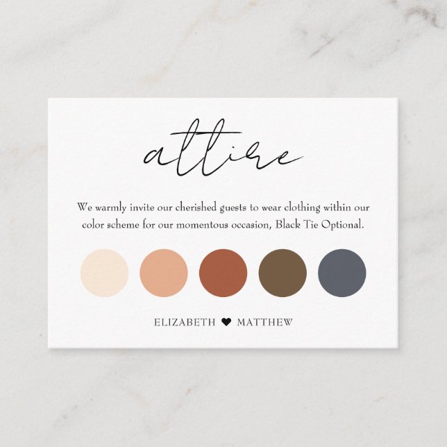 Delicate Wedding Colour Palette Attire Cards (Front)