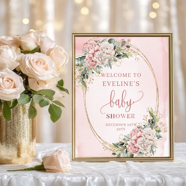 Delicate Welcome Dusty Pink Floral Baby Shower Poster (Delicate Welcome Dusty Pink Floral Baby Shower)