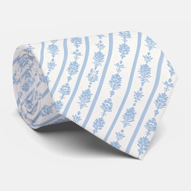 Delicate white and blue pattern neck tie (Rolled)