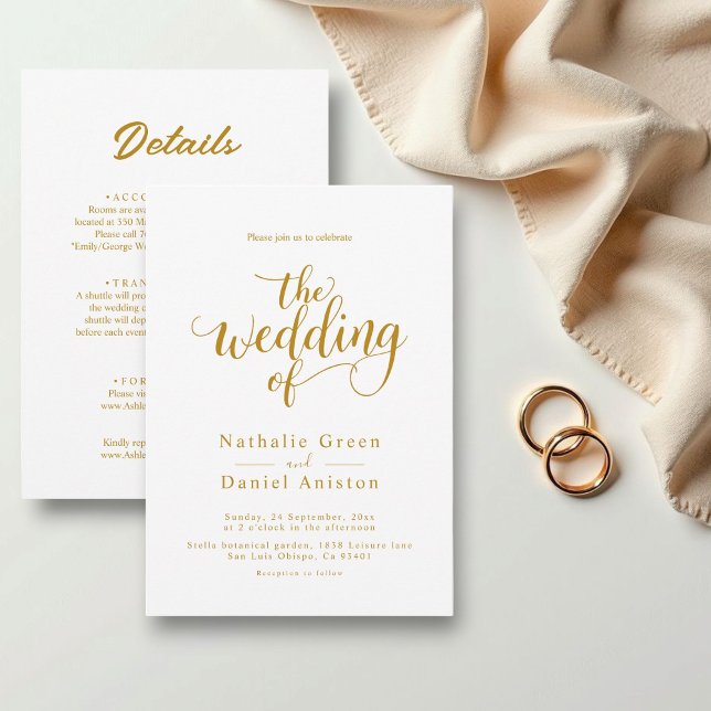 Delicate White And Gold Script Classy Wedding Invitation (Creator Uploaded)