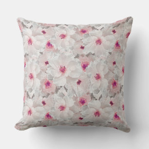 Delicate white and pink floral throw pillow
