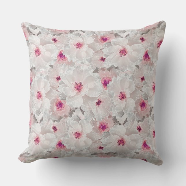 Delicate white and pink floral throw pillow (Front)