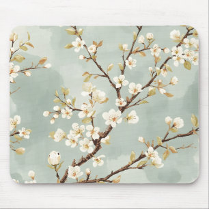 Delicate White Blossom Branch Botanical Mouse Pad