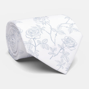 Delicate white blue roses tie