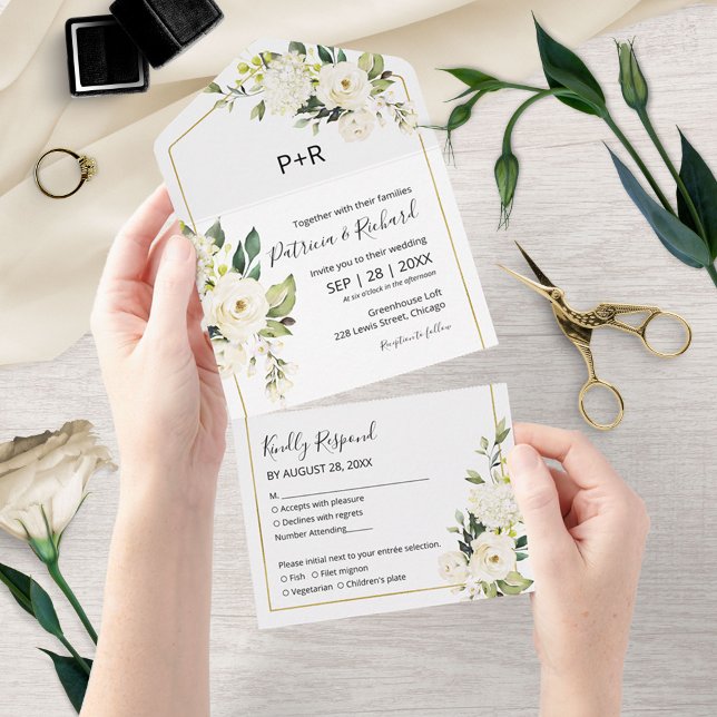 Delicate White Cream Floral Elegant Wedding All In One Invitation (Creator Uploaded)