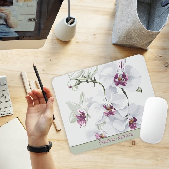 Delicate White Flowers Customizable Mousepad (Creator Uploaded)