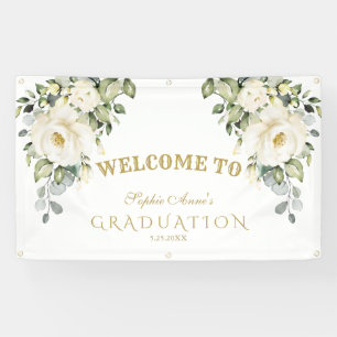 Delicate White Flowers Graduation Welcome Sign