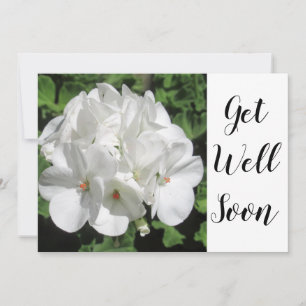 Delicate White Geranium Photo Get Well Flat Card