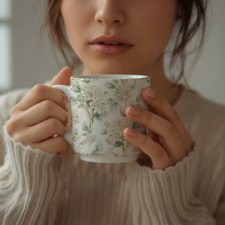 Delicate White Hydrangea Floral Pattern Coffee Mug