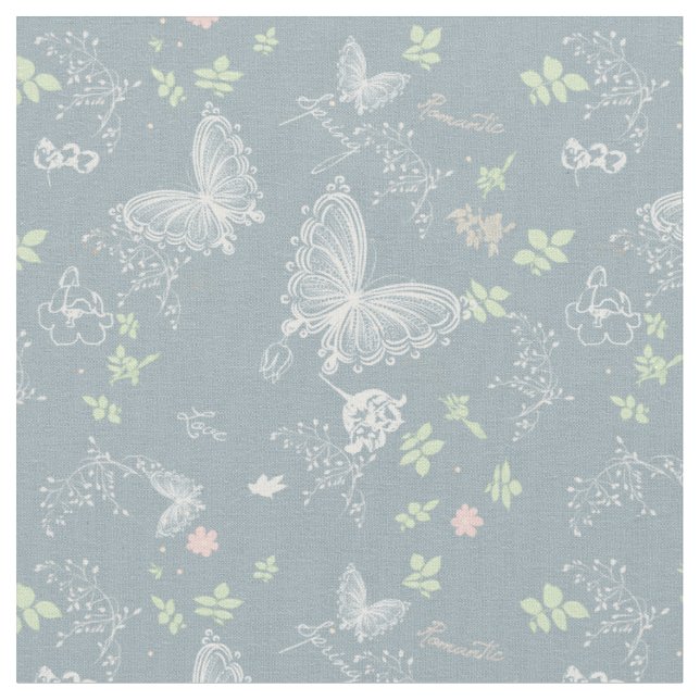 Delicate White Lacy Butterflies Fabric (Close Up)