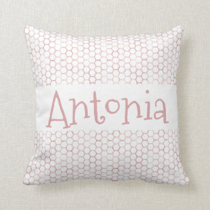 Delicate White Rose Gold Hexagon Beehive Pattern Throw Pillow