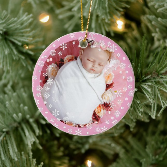 Delicate white snow baby's first christmas  ceramic ornament (Tree)
